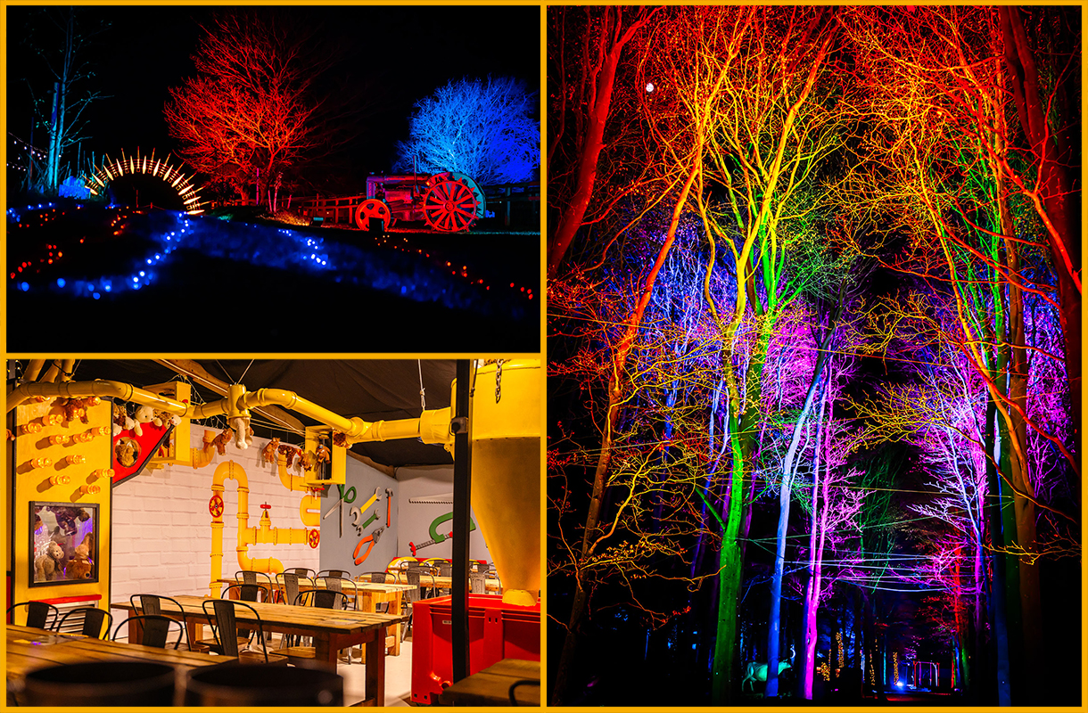 Colourful Christmas lights illuminate Cotswold Farm Park